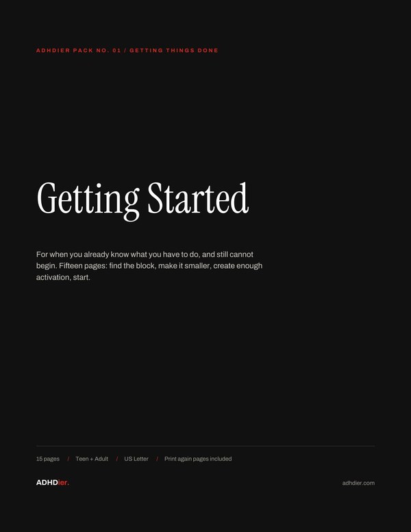 The Getting Started Pack — a real page from the 15-page printable pack