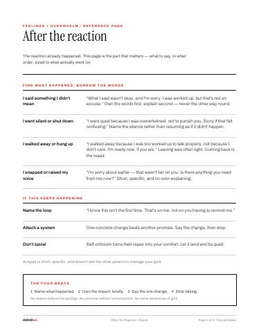 After the Reaction: Repair — a real printed page