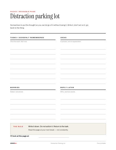 Distraction Parking Lot — a real printed page