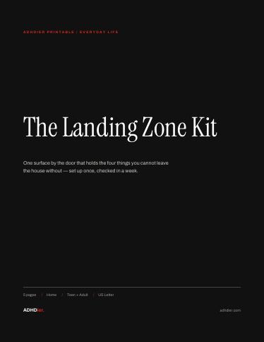 The Landing Zone Kit — a real page from the 5-page printable